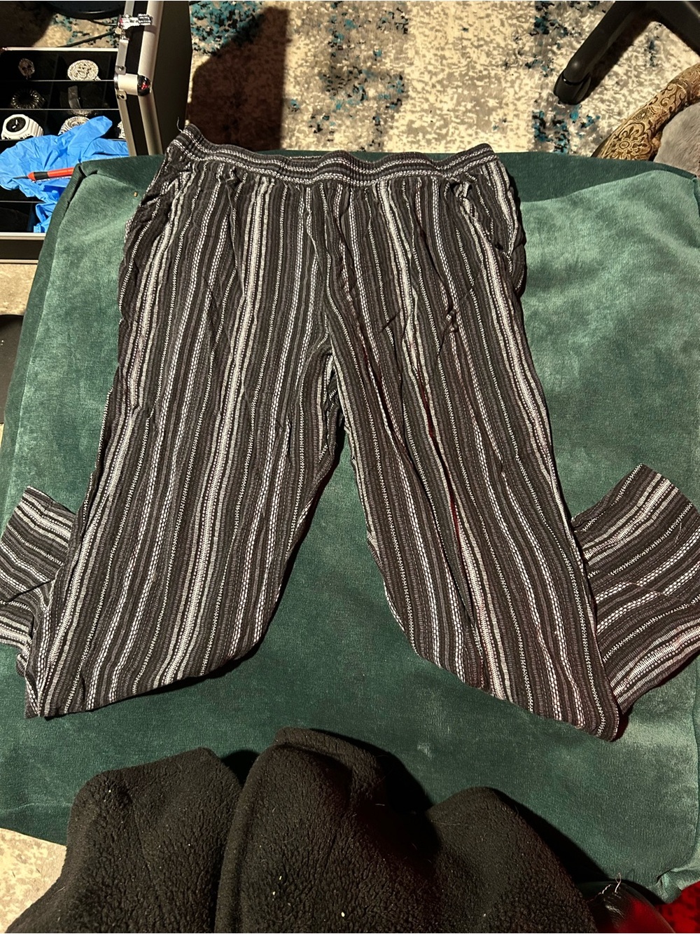Jessica Simpson Black and Gray Striped Cropped Pants